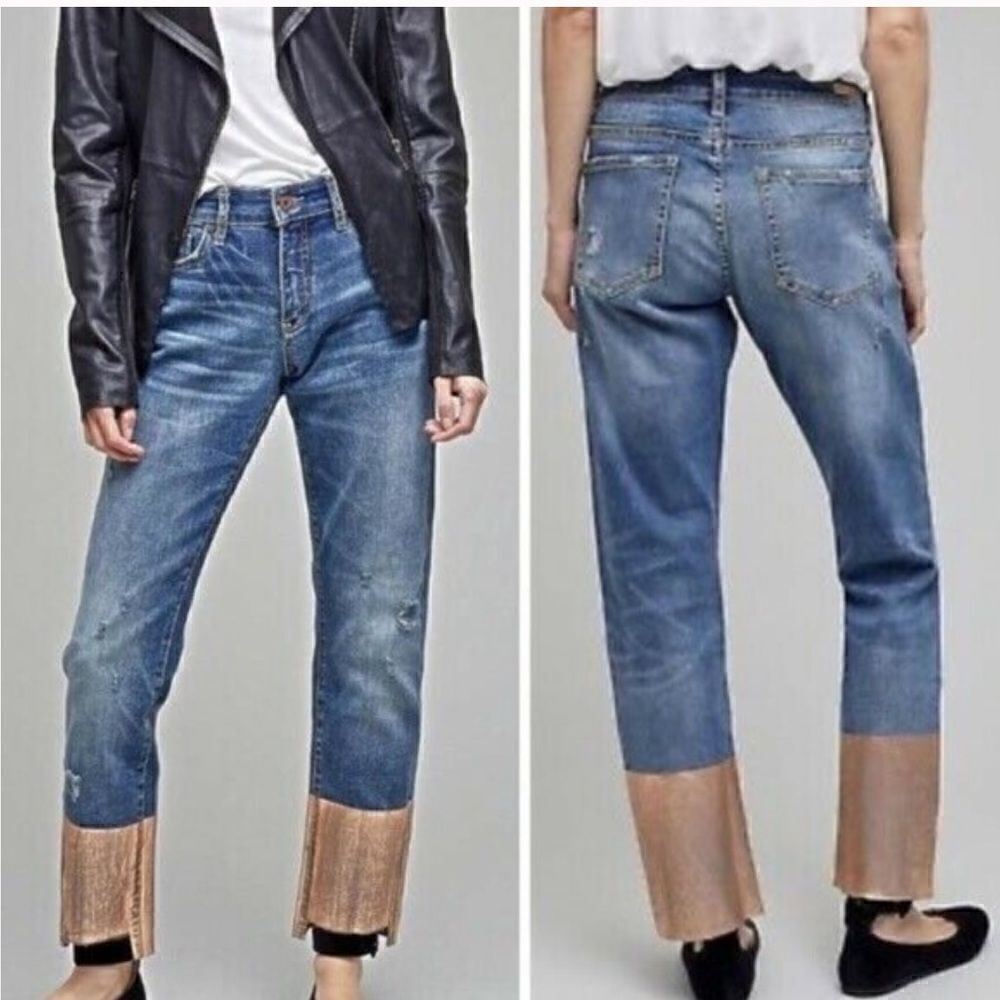 ANTHROPOLOGIE PILCRO Gold Foil Dipped Jeans Size 25